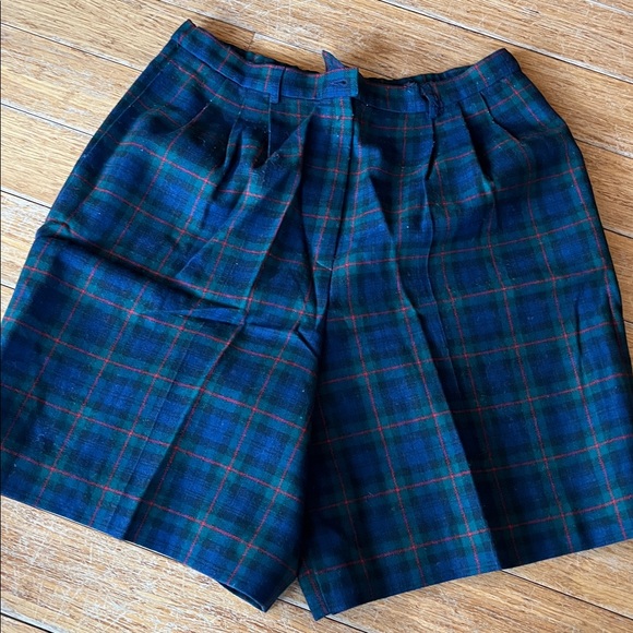 90s Pendleton blue green PLAID pleated wool SHORTS, size 18 Lined Argyle Tartan - Picture 15 of 16